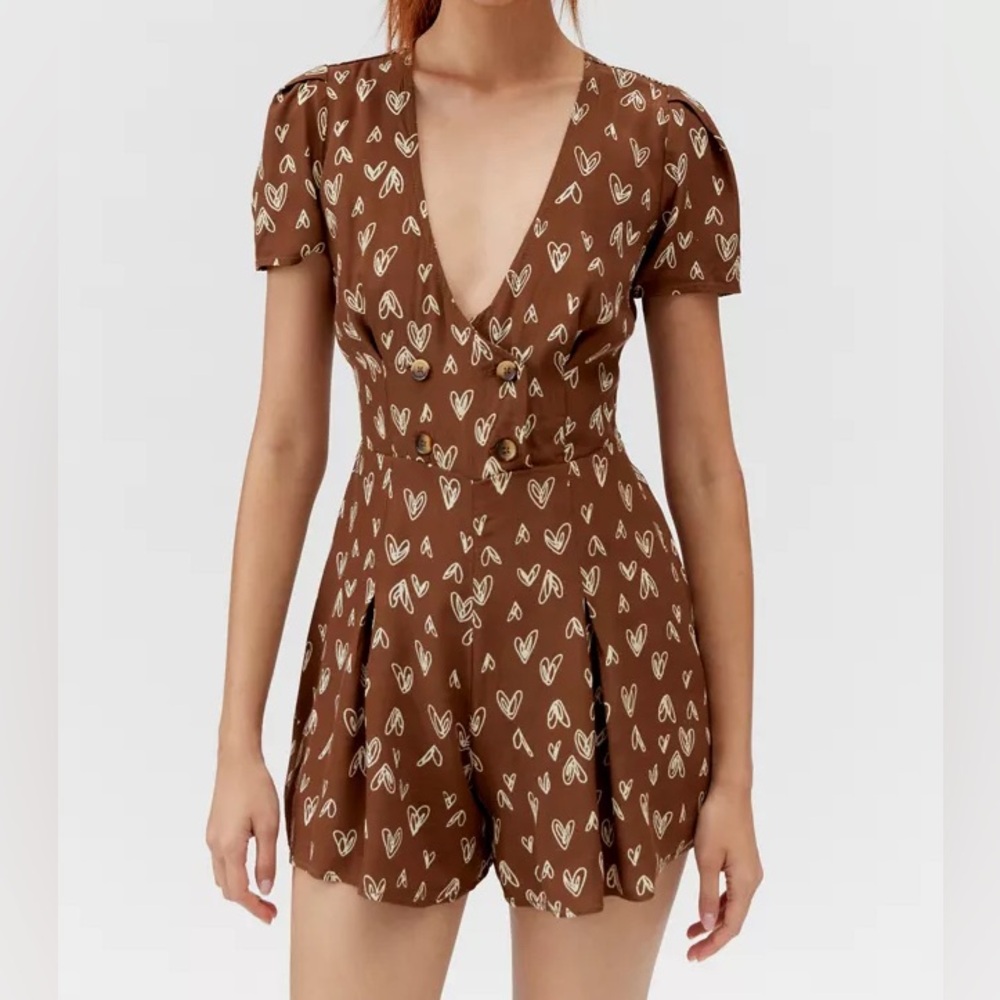 Urban Outfitters Brown Heart Print Romper